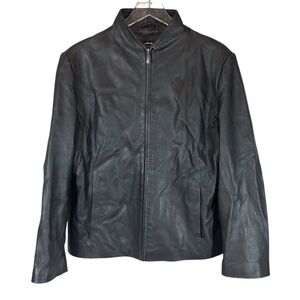 MONTANACO Women's Large Smooth Black Leather Full Zip Jacket